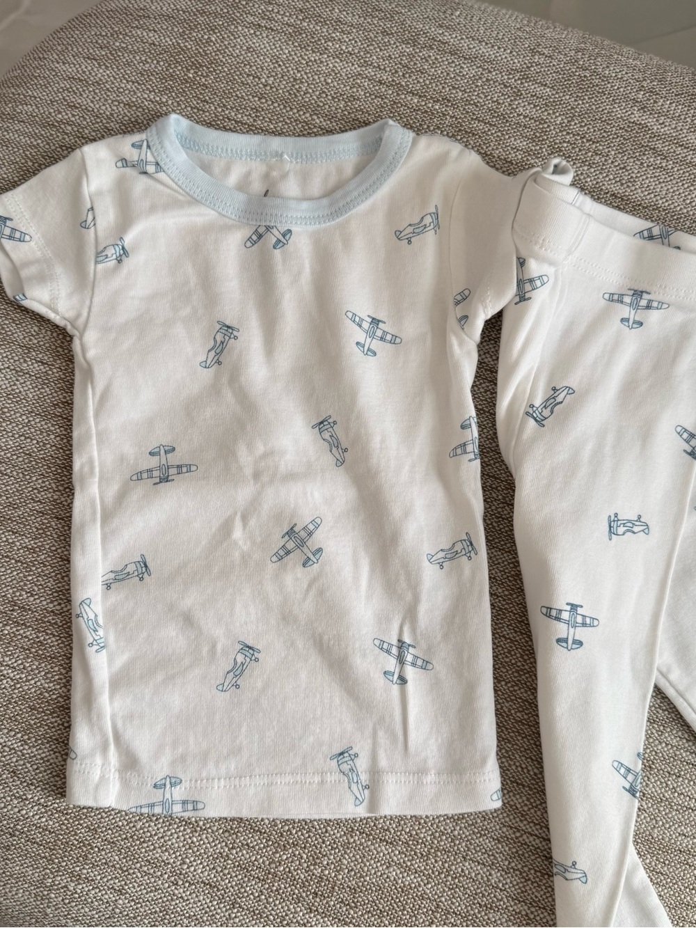 Luxe White and Light Blue Airplane Kids Pajama Set
